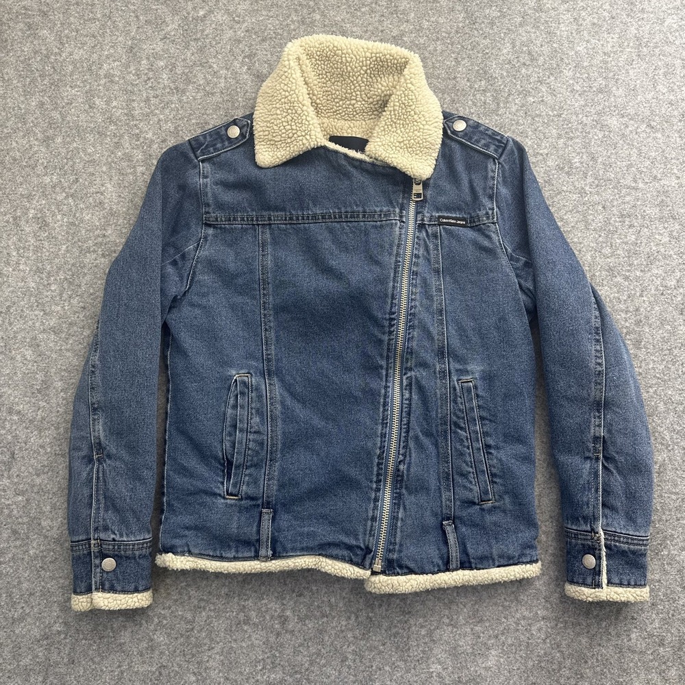 Calvin Klein Sherpa Denim Jacket Size XS Women's EUC